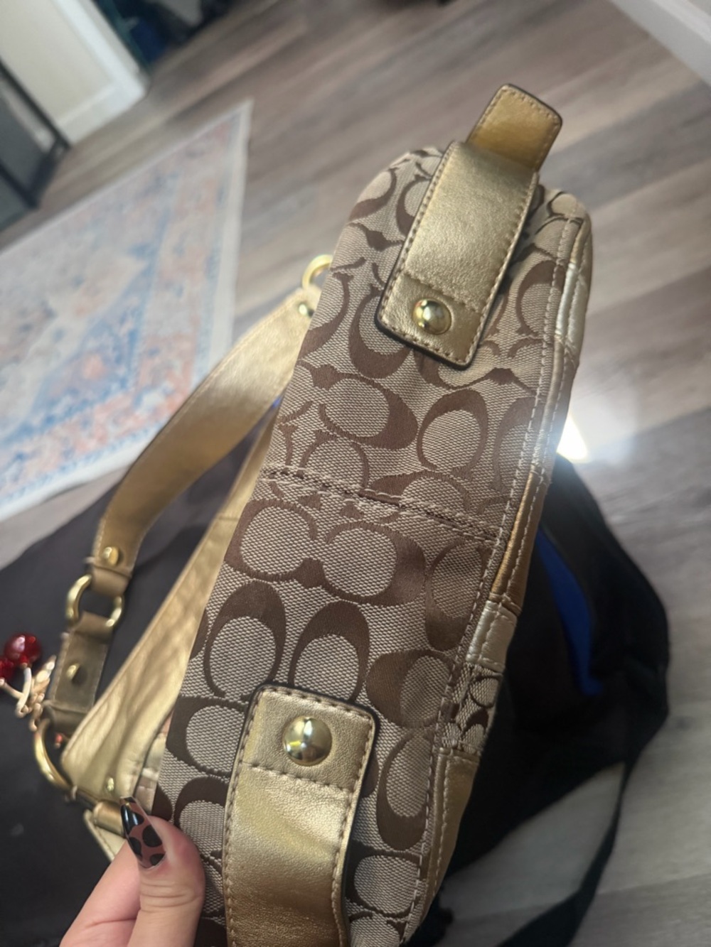 Coach Metallic Patchwork Shoulder Bag in Gold and Tan - Picture 8 of 8